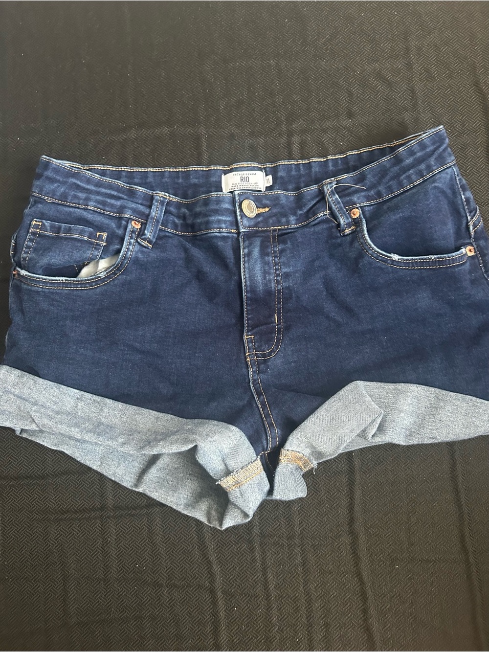 refuge Dark Indigo Rolled Cuff Denim Shorts